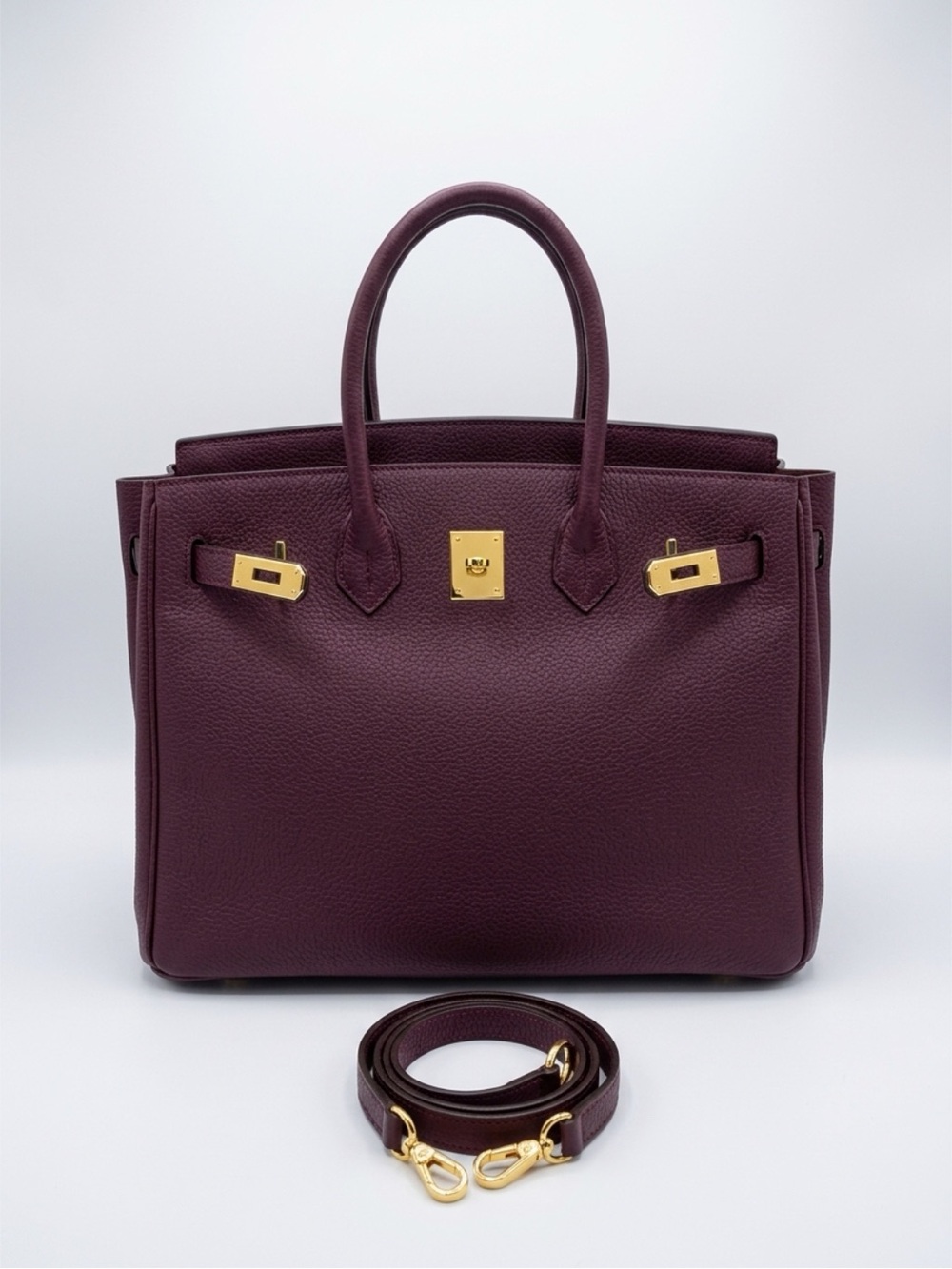 Source Unknown Plum Leather Satchel with Gold Hardware